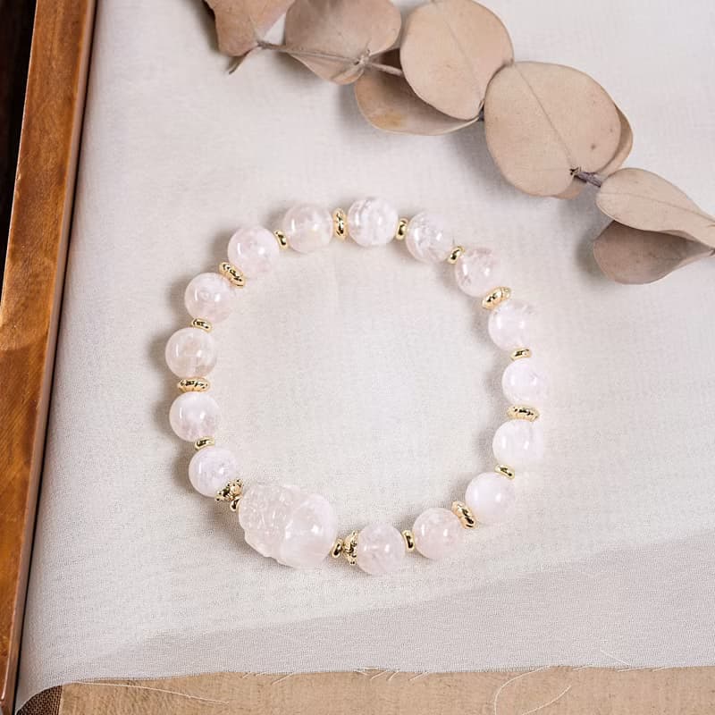 粉幽靈 雪花幽靈 貔貅 手鍊 天然礦石水晶 一圖一物 淡淡的粉