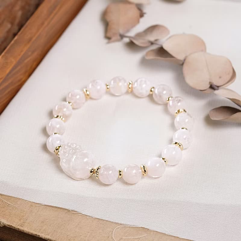 粉幽靈 雪花幽靈 貔貅 手鍊 天然礦石水晶 一圖一物 淡淡的粉