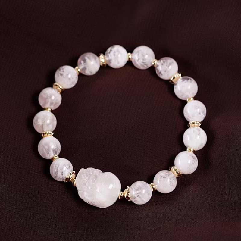 粉幽靈 雪花幽靈 貔貅 手鍊 天然礦石水晶 一圖一物 淡淡的粉