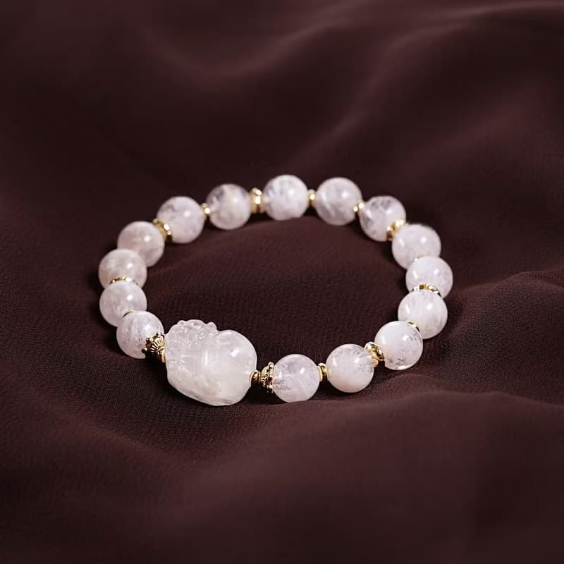 粉幽靈 雪花幽靈 貔貅 手鍊 天然礦石水晶 一圖一物 淡淡的粉