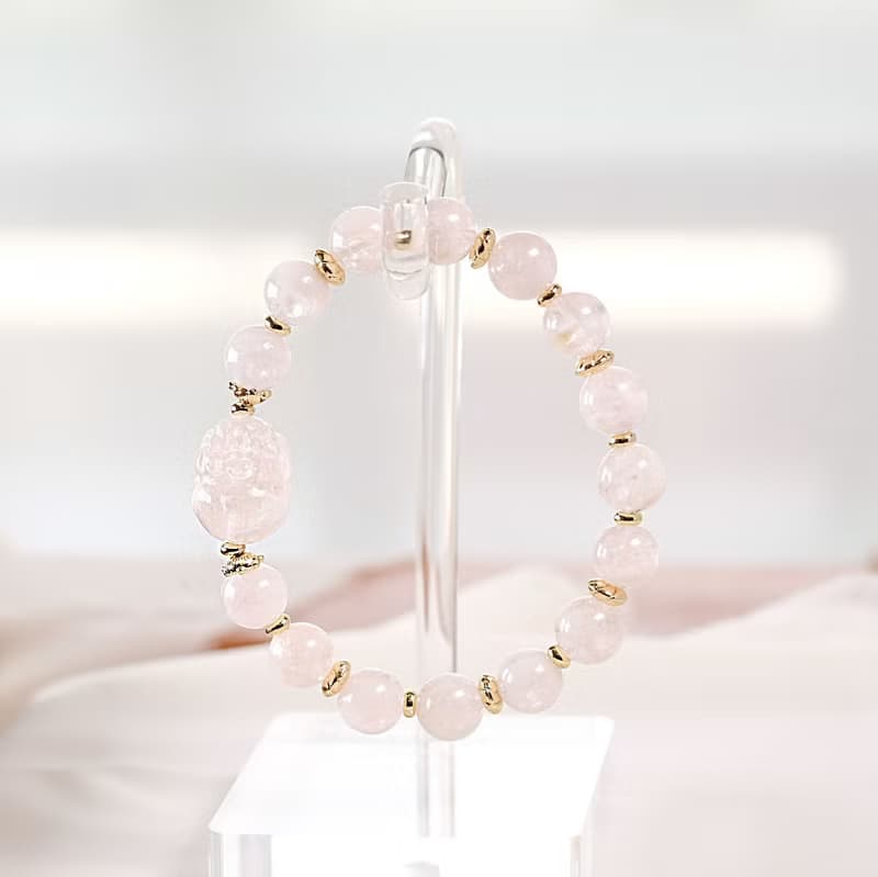 粉幽靈 雪花幽靈 貔貅 手鍊 天然礦石水晶 一圖一物 淡淡的粉