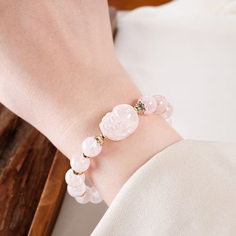 粉幽靈 雪花幽靈 貔貅 手鍊 天然礦石水晶 一圖一物 淡淡的粉