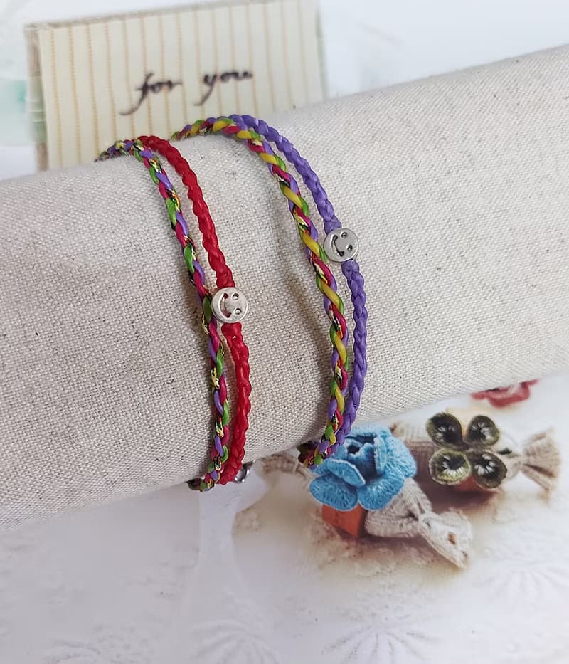 純銀平安編織手鍊 蠟線  祈福 925純銀 五色線 /微笑手環
