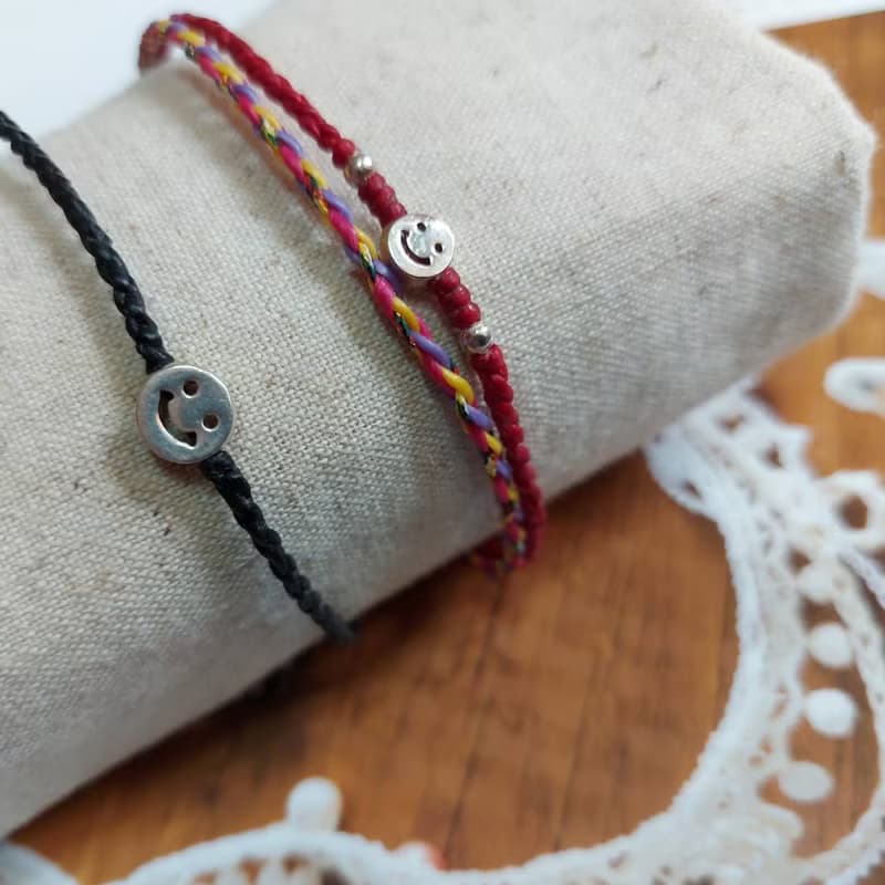 純銀平安編織手鍊 蠟線  祈福 925純銀 五色線 /微笑手環