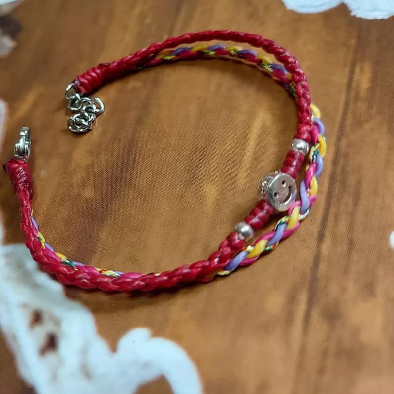 純銀平安編織手鍊 蠟線  祈福 925純銀 五色線 /微笑手環