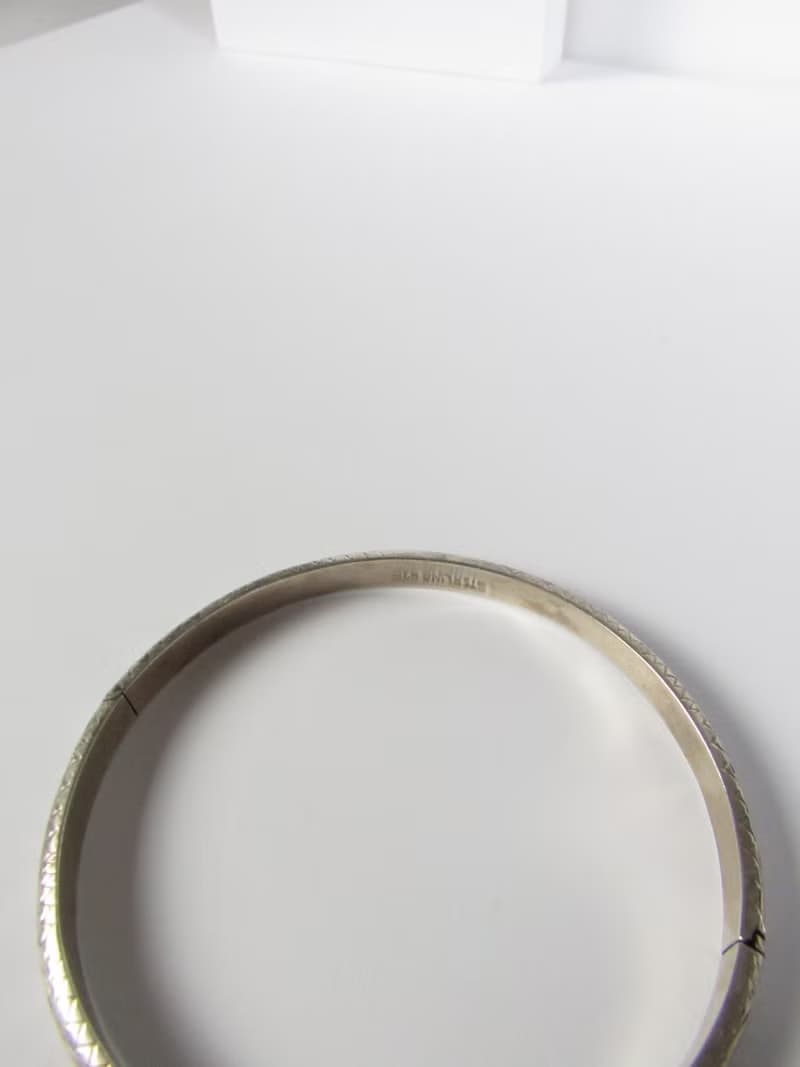Vintage 925 Sterling Floral Etched Silver Bangle Bracelet