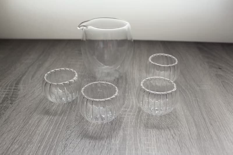 雙層玻璃隔熱透明杯 品茶杯 南瓜條紋杯 (兩入) 交換禮物