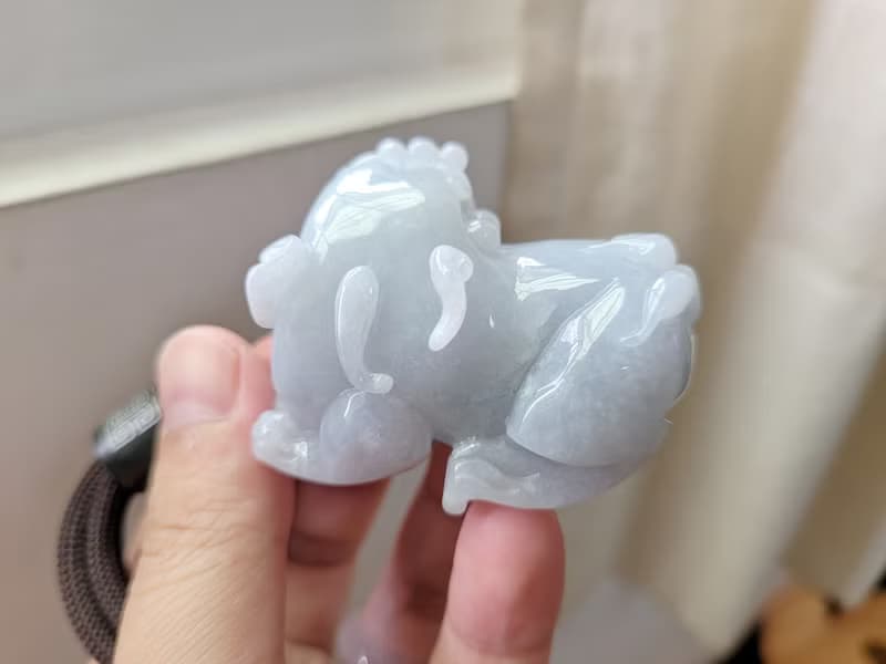 【親翠】天然翡翠 冰藍紫手工雕霸氣招財貔貅 手把件擺飾車掛