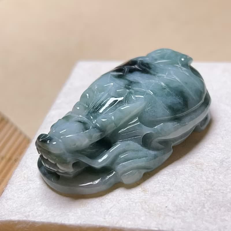 【吉祥‧長壽】飄藍花翡翠龍龜 | 天然緬甸A貨翡翠 | 送禮