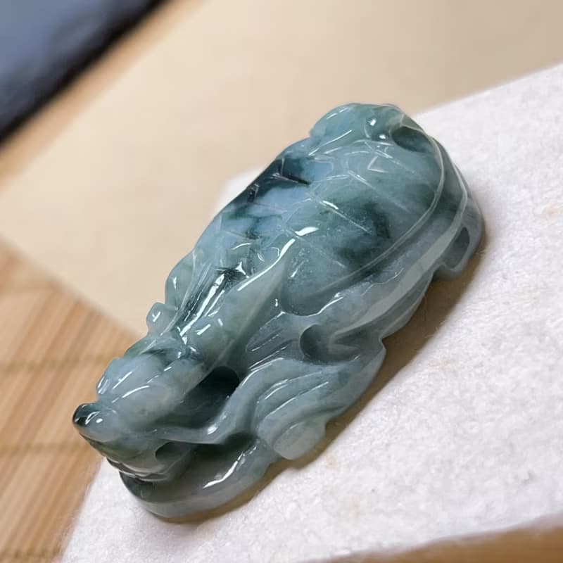 【吉祥‧長壽】飄藍花翡翠龍龜 | 天然緬甸A貨翡翠 | 送禮