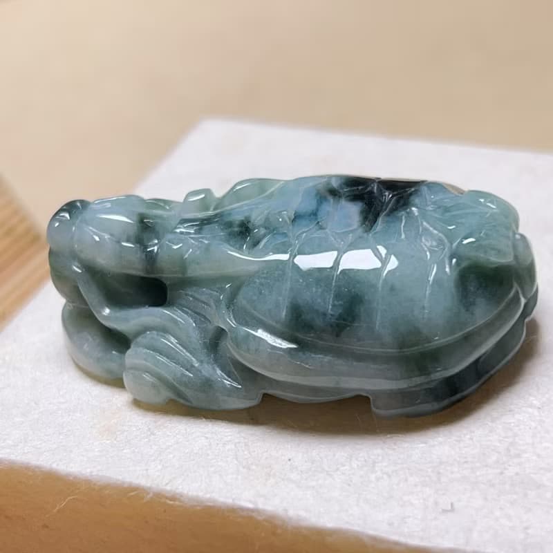 【吉祥‧長壽】飄藍花翡翠龍龜 | 天然緬甸A貨翡翠 | 送禮