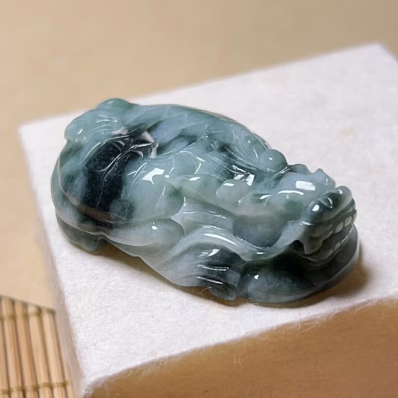 【吉祥‧長壽】飄藍花翡翠龍龜 | 天然緬甸A貨翡翠 | 送禮