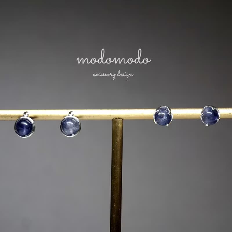 ll 6mm血滴堇青石 ll 925純銀貼耳耳針 ER-00054