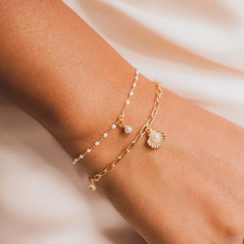 美人魚回形針吊飾手鍊 925銀 14K金 珍珠手鍊 海藍寶手鍊