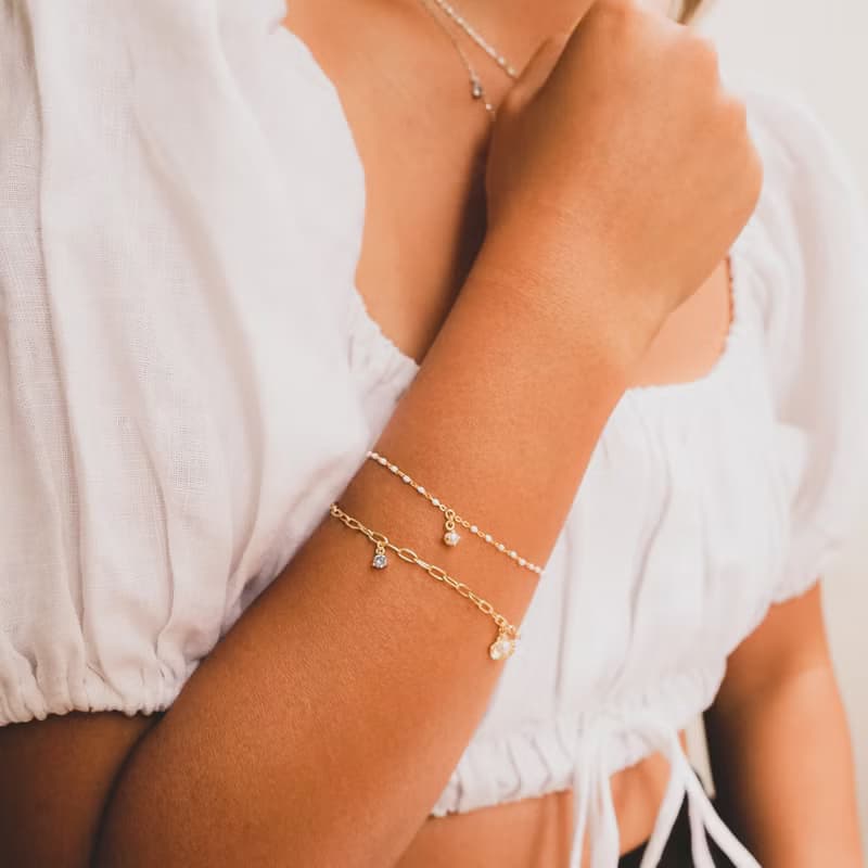 美人魚回形針吊飾手鍊 925銀 14K金 珍珠手鍊 海藍寶手鍊