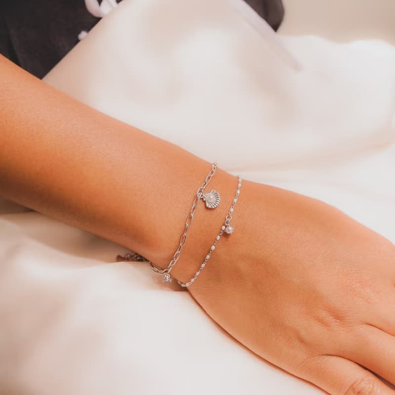 美人魚回形針吊飾手鍊 925銀 14K金 珍珠手鍊 海藍寶手鍊