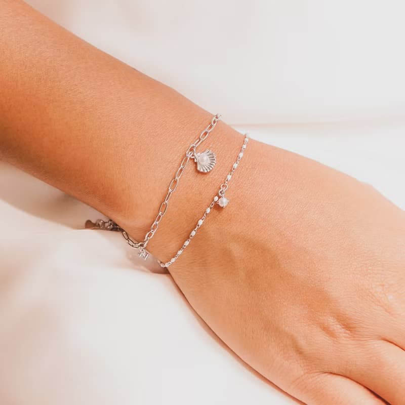 美人魚回形針吊飾手鍊 925銀 14K金 珍珠手鍊 海藍寶手鍊