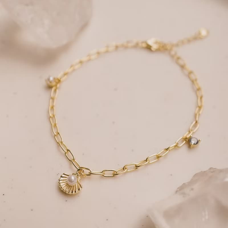 美人魚回形針吊飾手鍊 925銀 14K金 珍珠手鍊 海藍寶手鍊