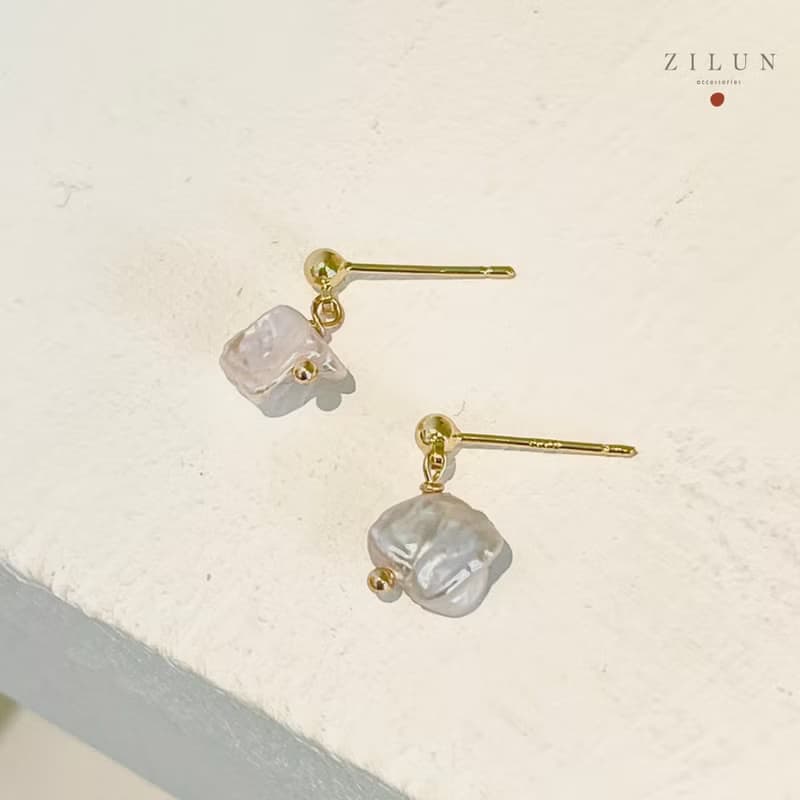 │輕奢│海洋結晶 • 巴洛克不規則珍珠 • 耳針耳夾 • 14K注金
