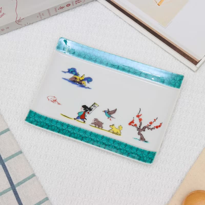 【九谷燒】青郊窯神話故事長盤-桃太郎