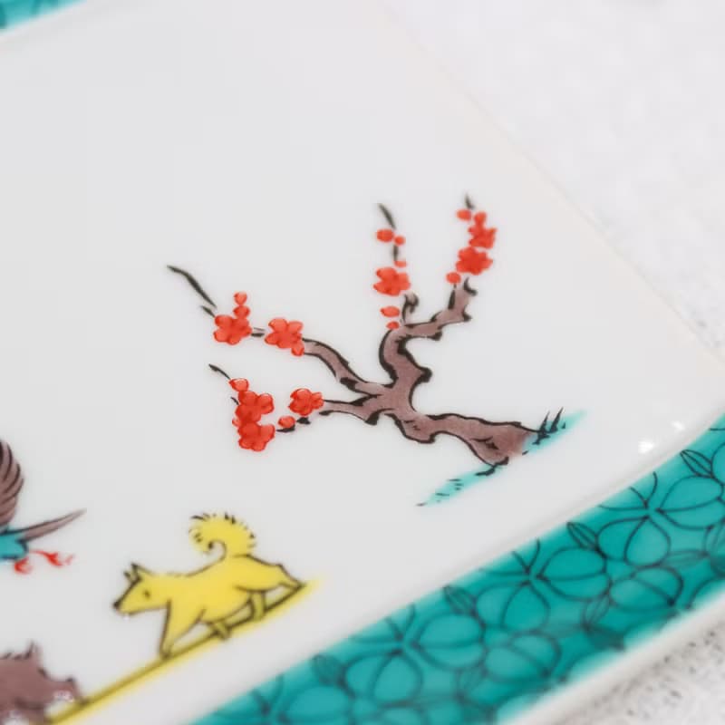 【九谷燒】青郊窯神話故事長盤-桃太郎