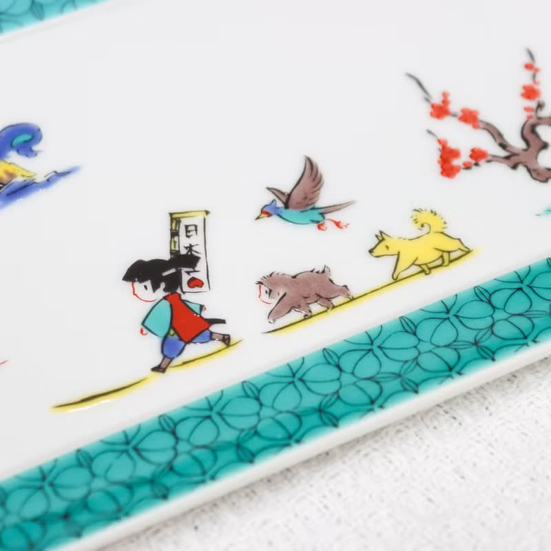 【九谷燒】青郊窯神話故事長盤-桃太郎