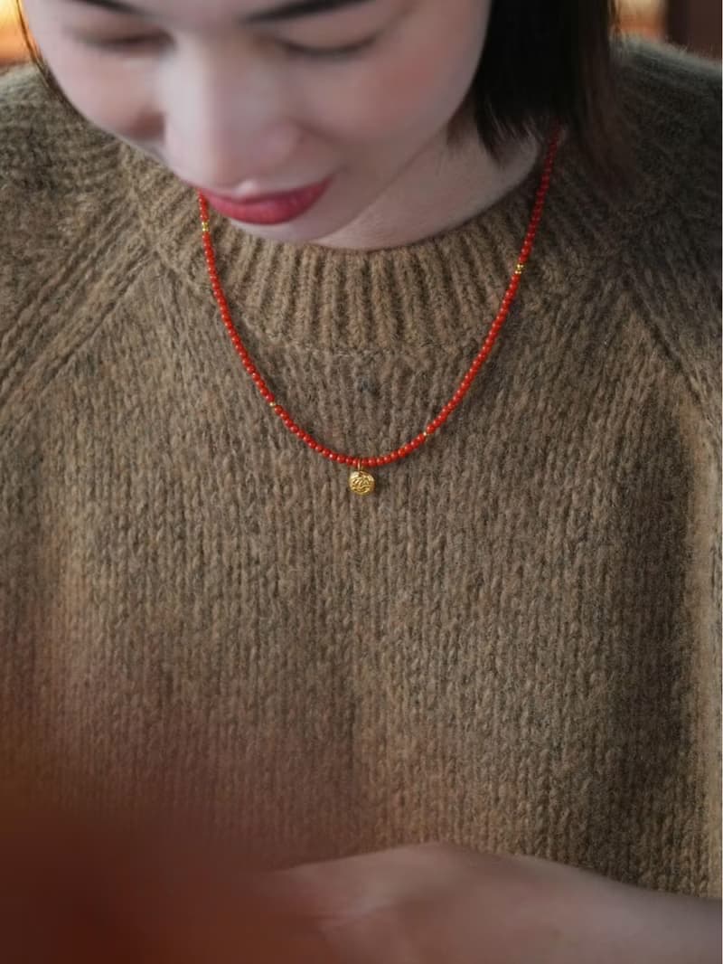原創手工金餅天然南紅闢邪好運本命年招財項鏈毛衣項鏈禮物
