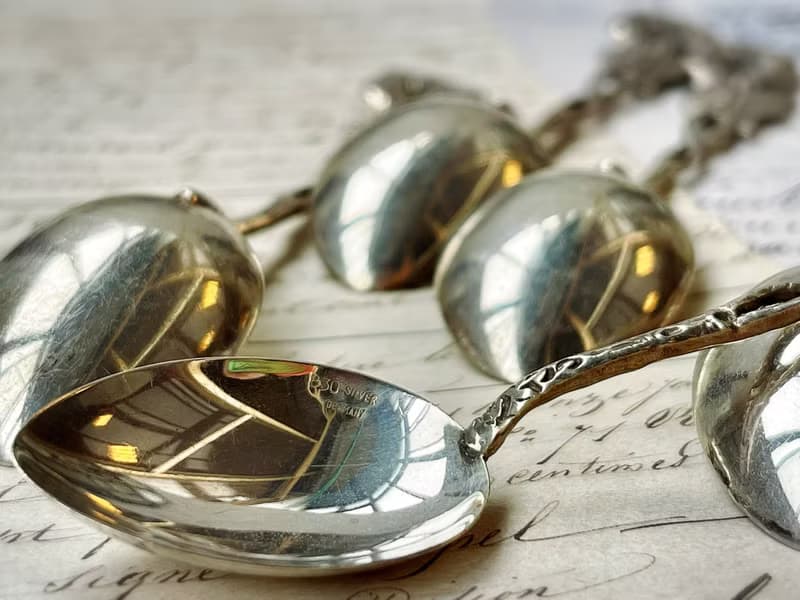 德國Vintage 浮雕玫瑰鏤空830純銀咖啡匙盒裝6件組