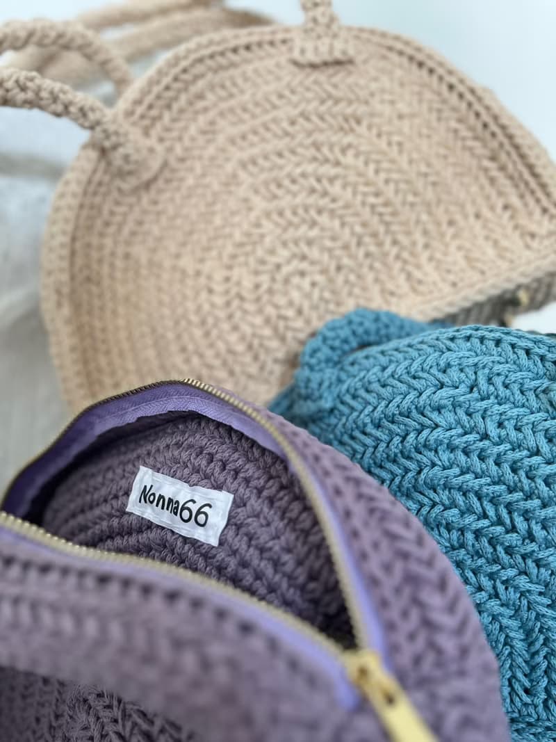 手工鉤織Spina長帶半圓單肩包手袋米杏色針織鈎織編織手作袋