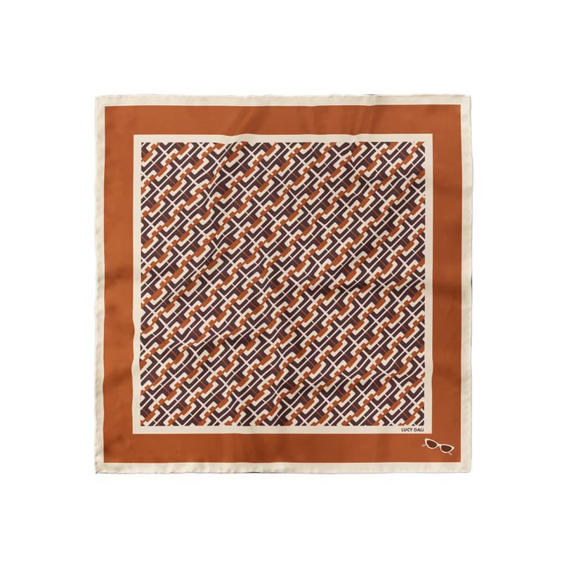 ::真絲絲巾100%silk:: — 巧克力鏈條印花方巾質感禮物