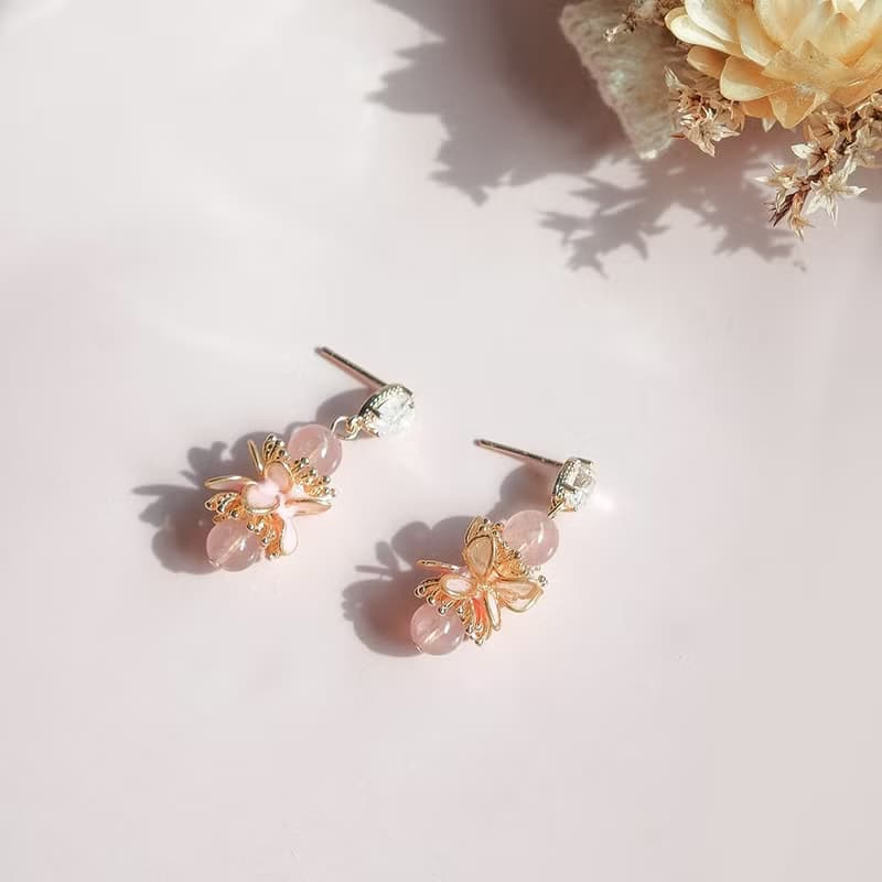 1KM如夢乍現•水晶雙盞花樹脂耳環-2色