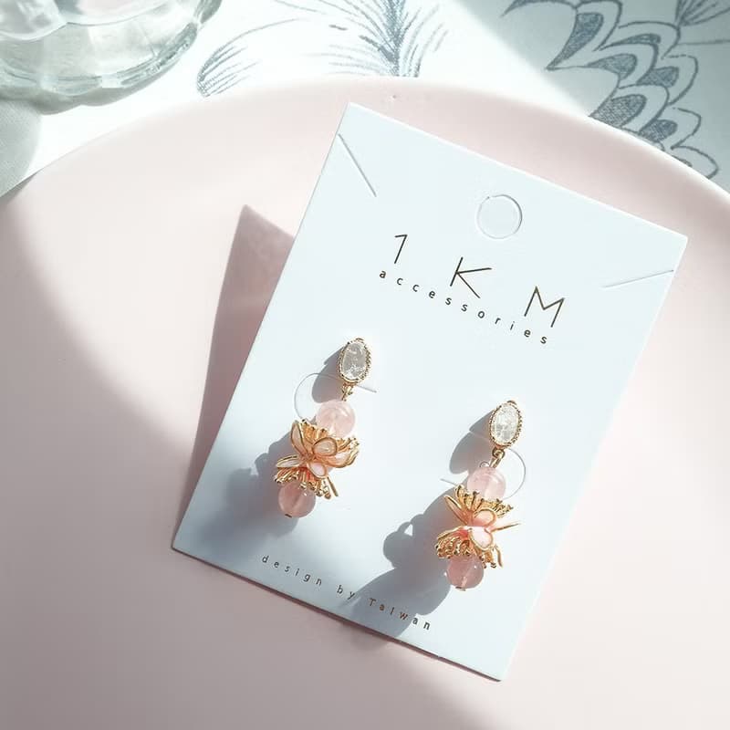 1KM如夢乍現•水晶雙盞花樹脂耳環-2色