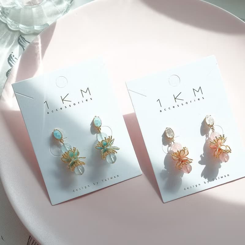 1KM如夢乍現•水晶雙盞花樹脂耳環-2色