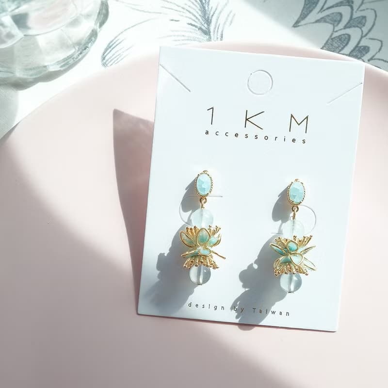 1KM如夢乍現•水晶雙盞花樹脂耳環-2色