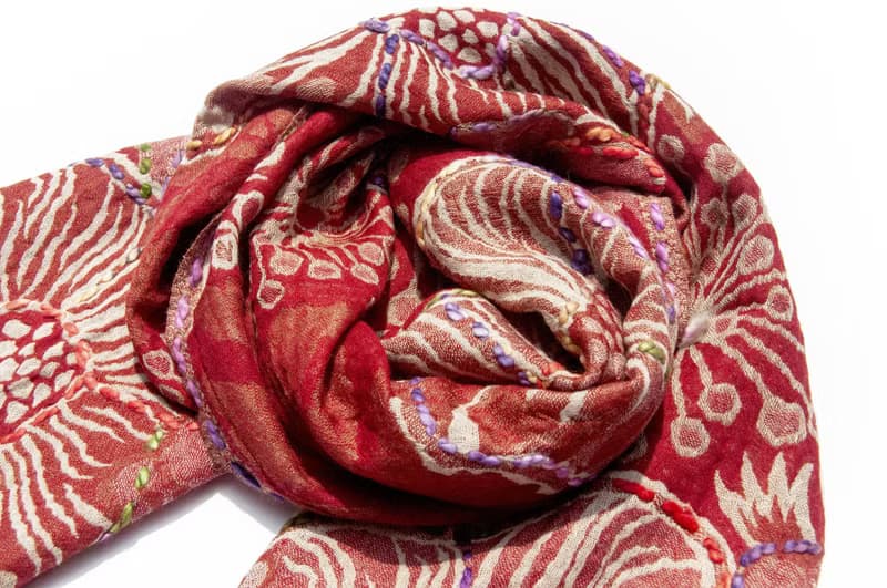 喀什米爾Cashmere/水煮羊毛披肩/針織圍巾/刺繡圍巾/羊絨披巾-花