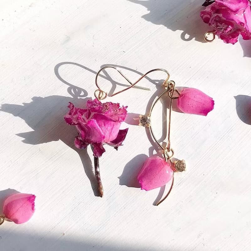 可選顏色　真玫瑰耳環 乾燥花