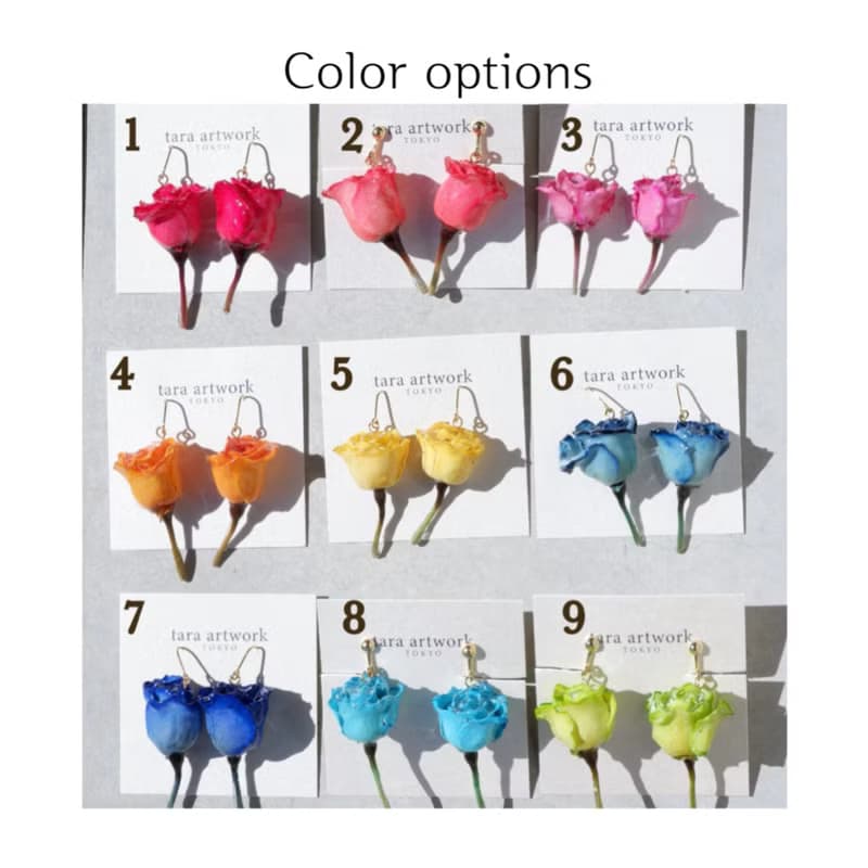 可選顏色　真玫瑰耳環 乾燥花