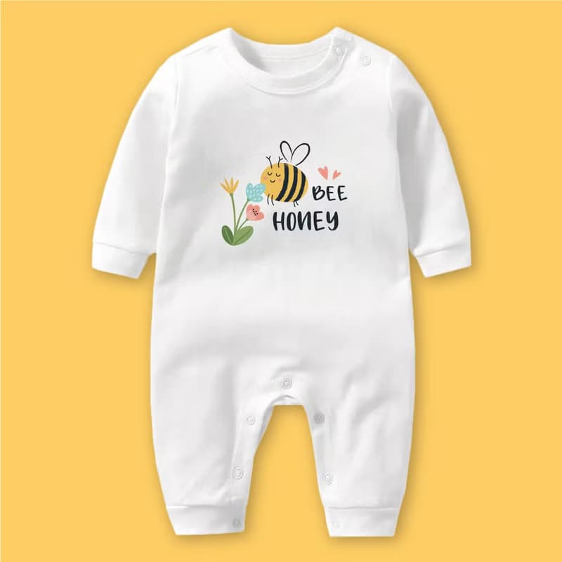 BEE哈尼小蜜蜂 長袖連身衣 三角巾 口水巾 禮盒 嬰兒 彌月 滿月