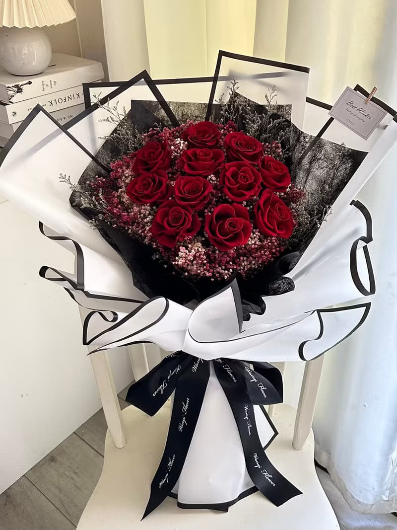 法式紅玫瑰大花束 乾燥花 永生花 求婚 婚禮 婚紗攝影 情人節