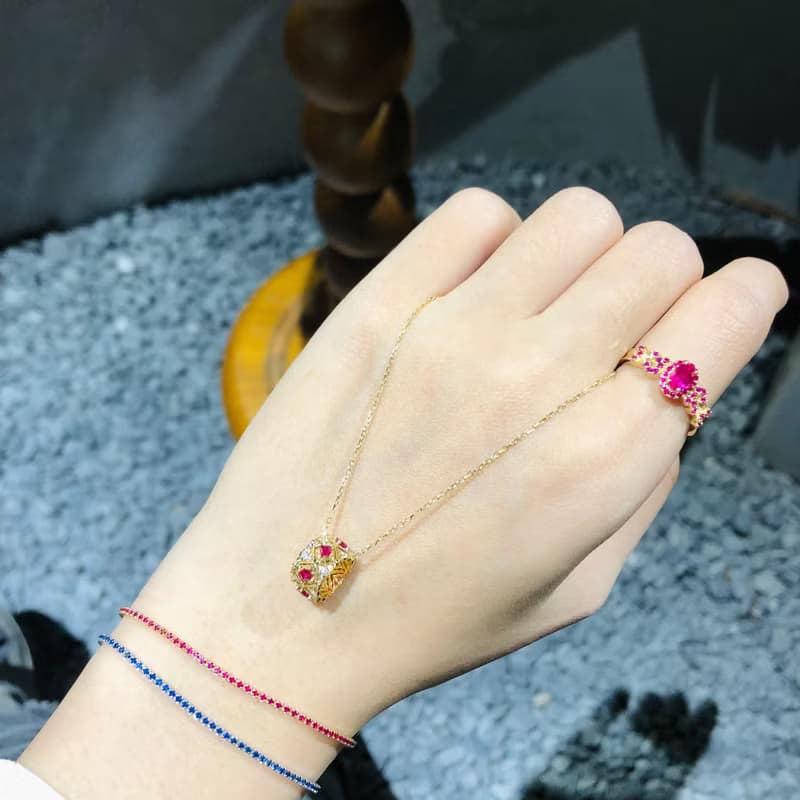 御紋華冠宮廷風古典天然石剛玉紅寶石項鍊18k金