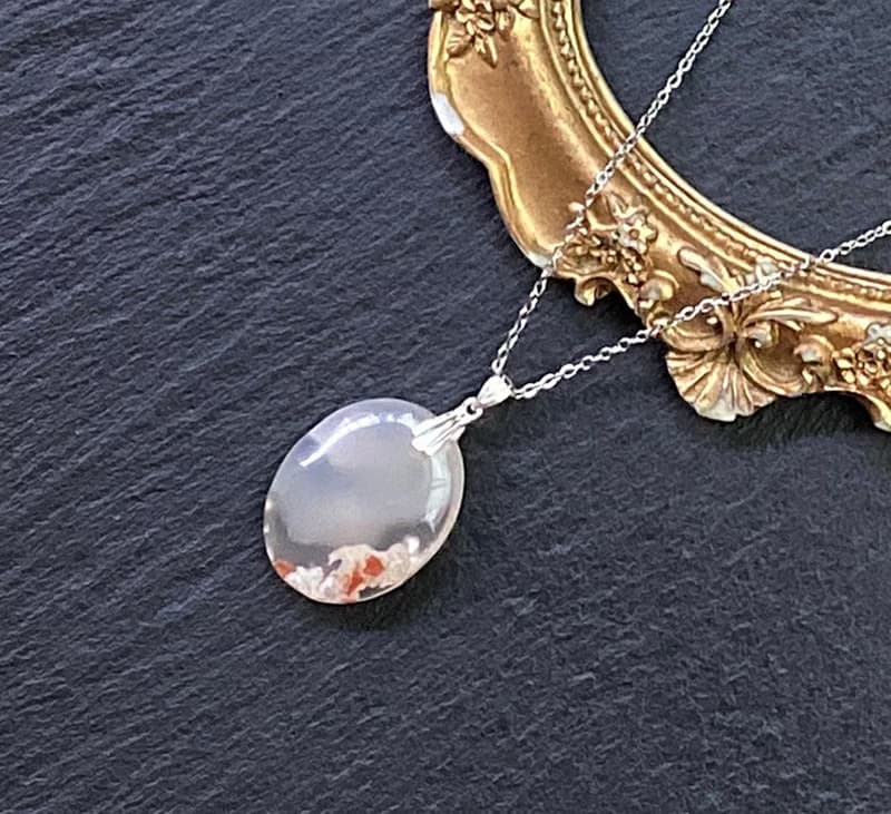 櫻花瑪瑙 天然油畫風格 增強運勢 925純銀鈦鋼項鍊