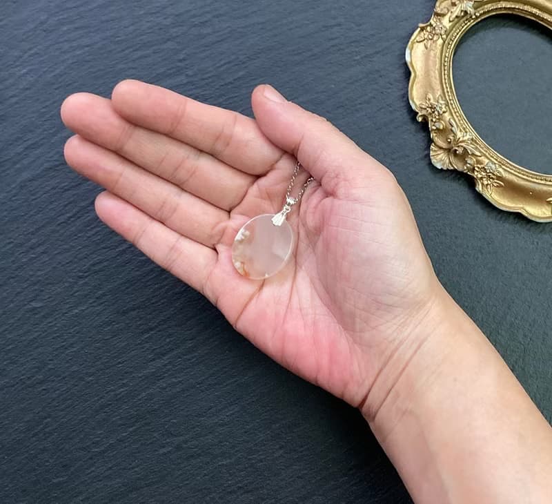 櫻花瑪瑙 天然油畫風格 增強運勢 925純銀鈦鋼項鍊