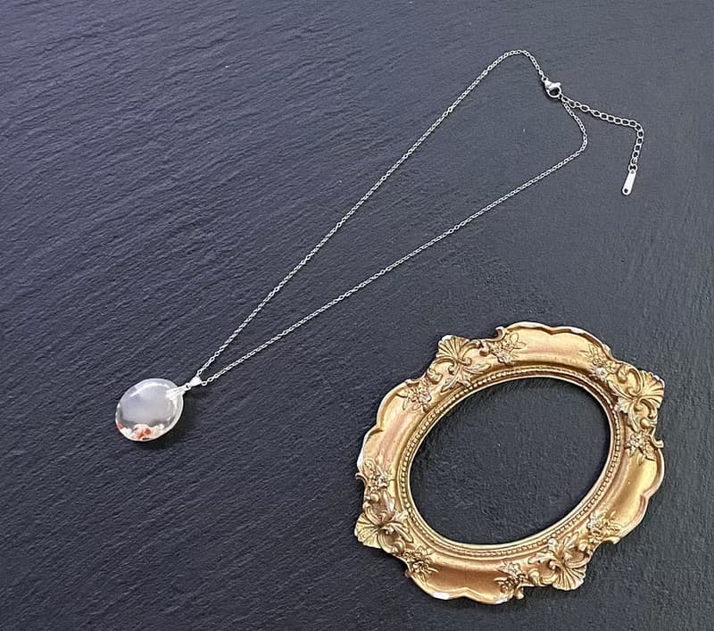 櫻花瑪瑙 天然油畫風格 增強運勢 925純銀鈦鋼項鍊