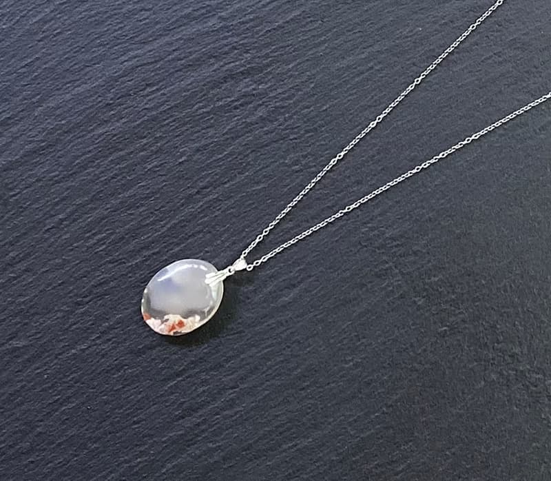 櫻花瑪瑙 天然油畫風格 增強運勢 925純銀鈦鋼項鍊