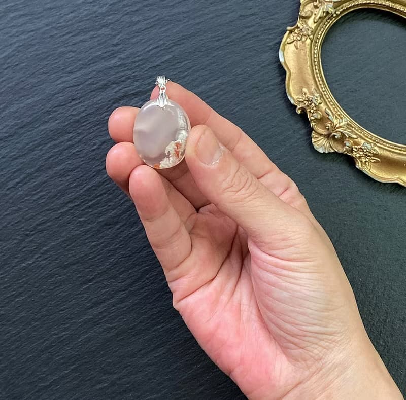 櫻花瑪瑙 天然油畫風格 增強運勢 925純銀鈦鋼項鍊