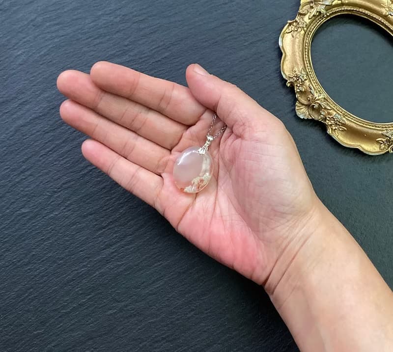 櫻花瑪瑙 天然油畫風格 增強運勢 925純銀鈦鋼項鍊