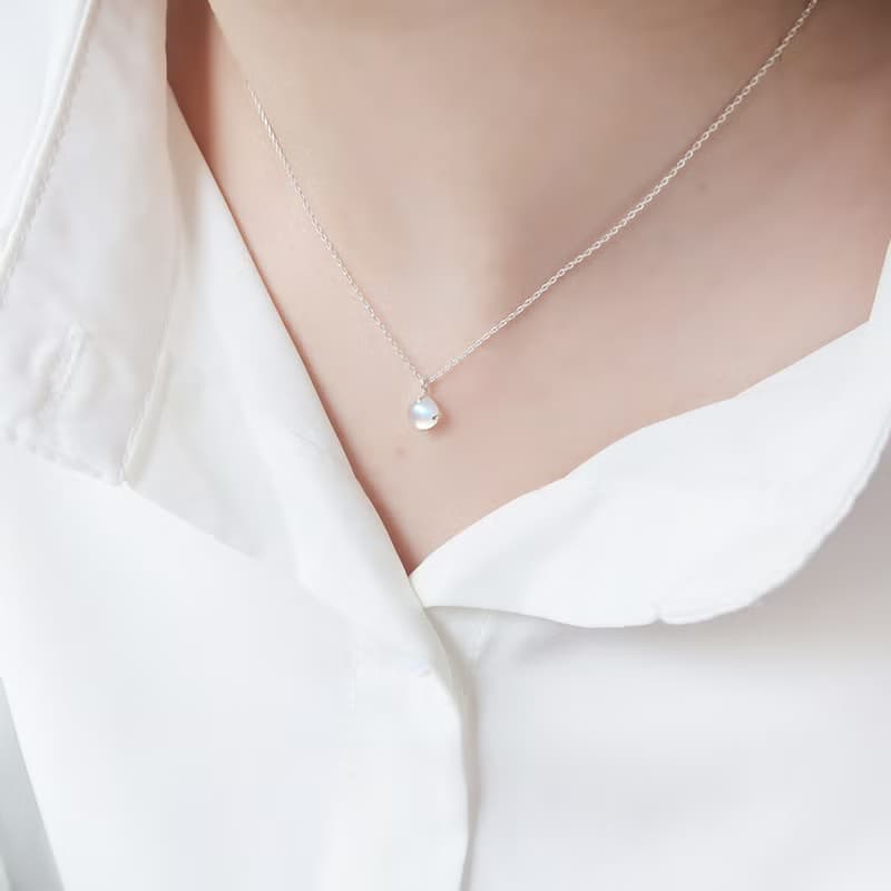 情人節禮物 925純銀 月光石 蛋面爪鑲 項鍊 短鍊 長鍊 免費包裝