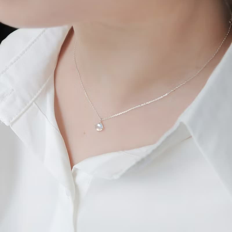 情人節禮物 925純銀 月光石 蛋面爪鑲 項鍊 短鍊 長鍊 免費包裝