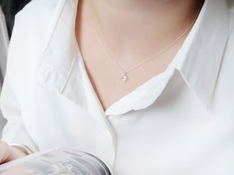 情人節禮物 925純銀 月光石 蛋面爪鑲 項鍊 短鍊 長鍊 免費包裝