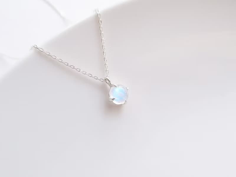 情人節禮物 925純銀 月光石 蛋面爪鑲 項鍊 短鍊 長鍊 免費包裝